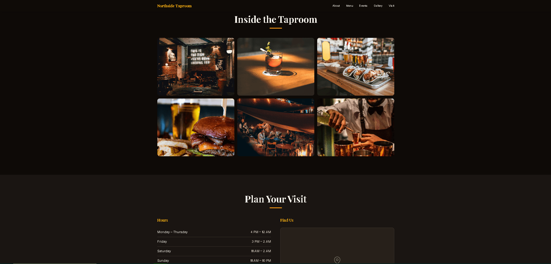 Northside Taproom — gallery and visit sections